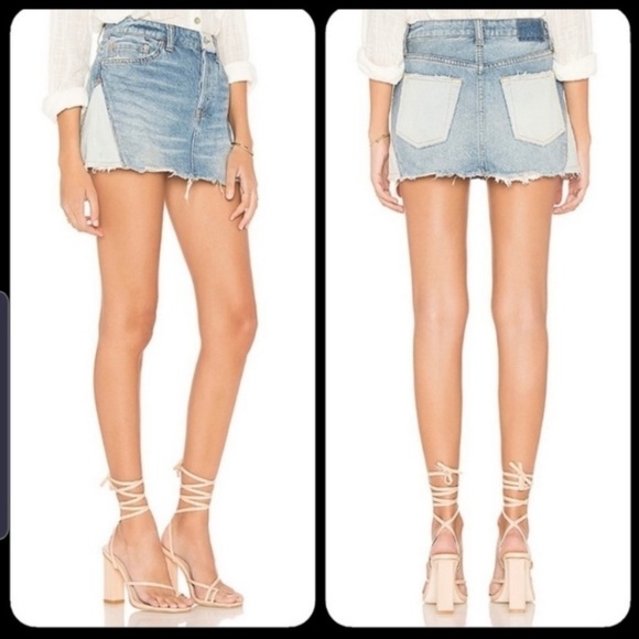 We The Free FREE PEOPLE PATCHED DENIM LIGHT WASH MINI SKIRT Size 29 - Picture 1 of 9